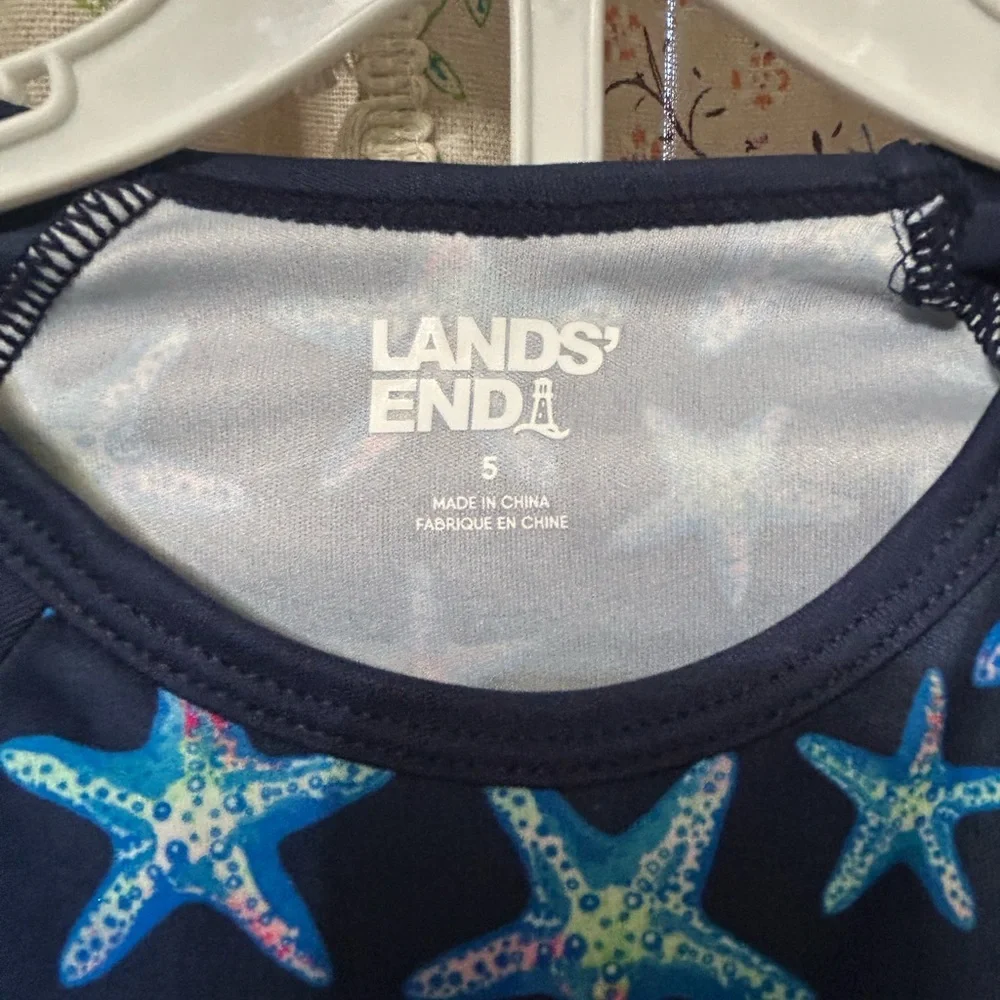 Lands’ End One Piece Deep Sea Navy Swimsuit (4) & Rash Guard‎ (5) New